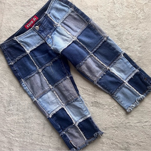 Vintage Y2K Zana Di Patchwork Raw Hem Cropped Denim Jeans - Picture 1 of 14